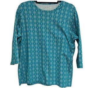 Kim Rogers 3/4 Sleeve Blue & White Patterned Blouse Size 1X